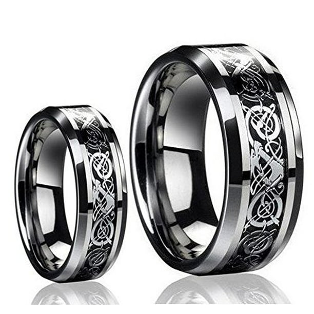 His AND Her 6mm 8mm  Camo Men Women Tungsten CZ Engagement Wedding Band Ring Set